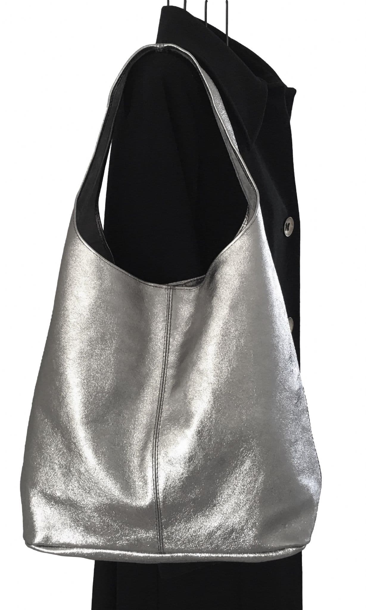 Handmade Soft Italian Metallic Leather Large Hobo Slouch Shoulder Bag Handbag