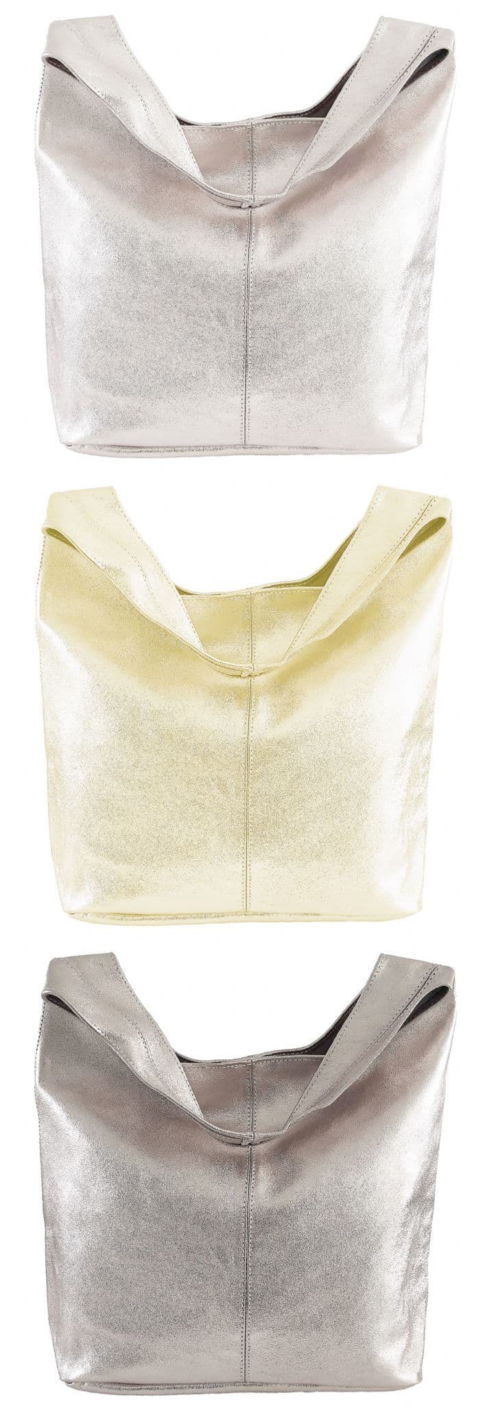 Handmade Soft Italian Metallic Leather Large Hobo Slouch Shoulder Bag Handbag