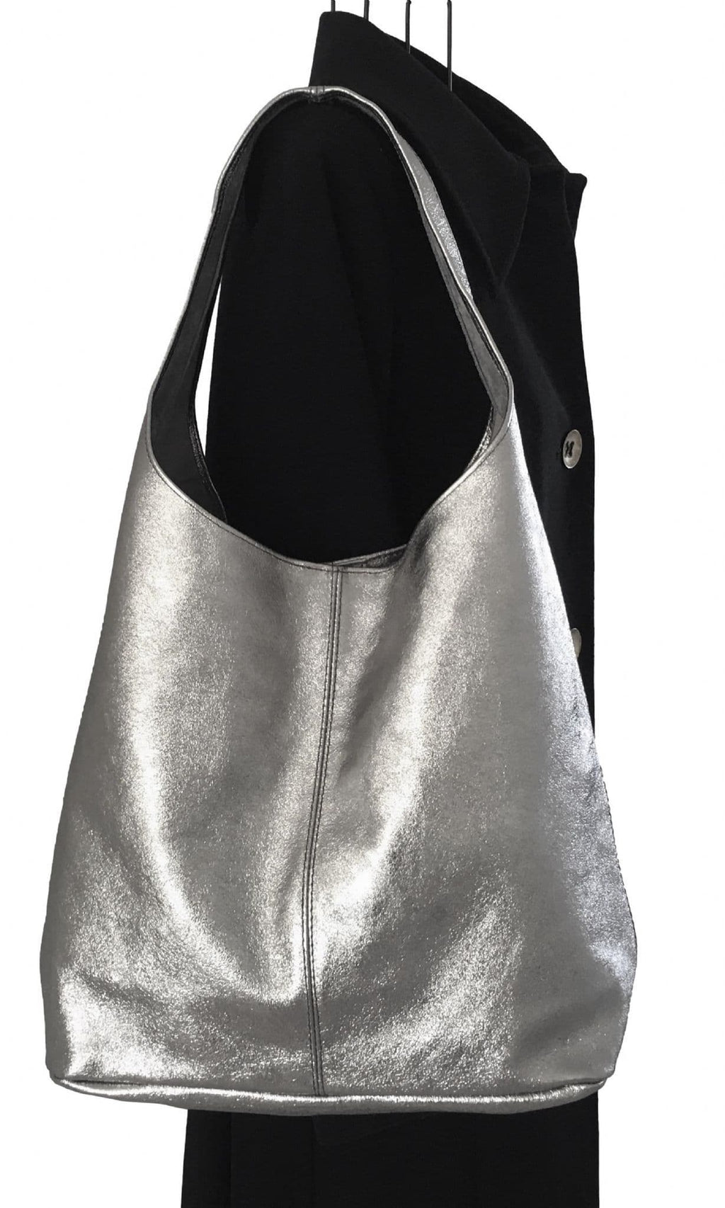 Handmade Soft Italian Metallic Leather Large Hobo Slouch Shoulder Bag Handbag
