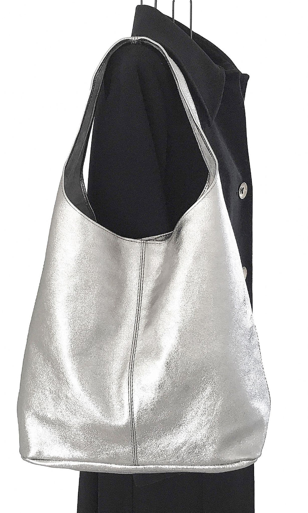 Handmade Soft Italian Metallic Leather Large Hobo Slouch Shoulder Bag Handbag