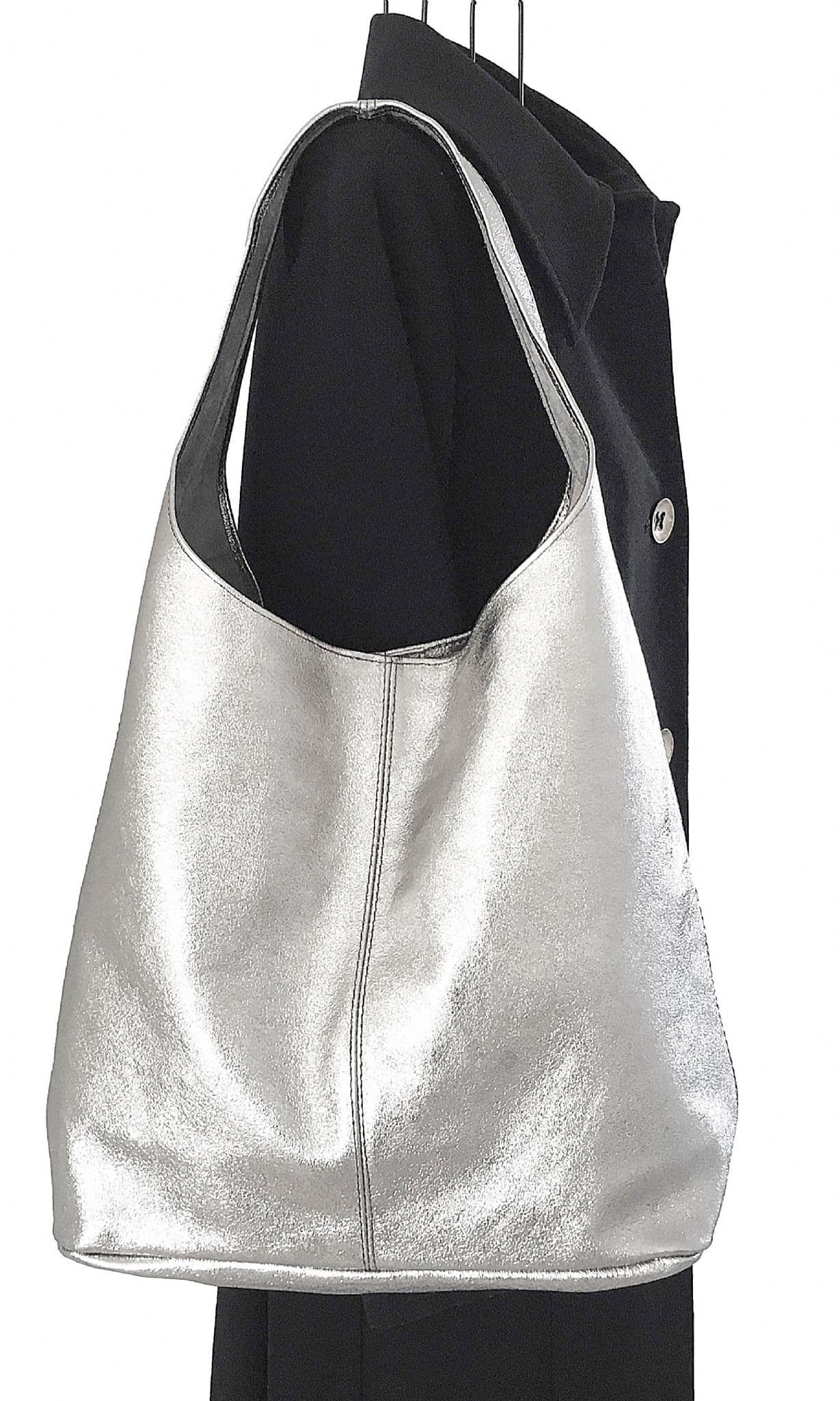 Handmade Soft Italian Metallic Leather Large Hobo Slouch Shoulder Bag Handbag