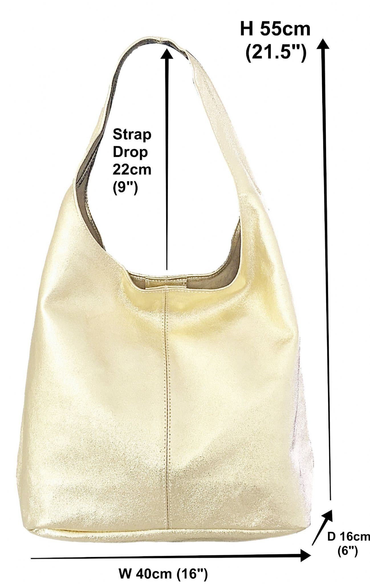 Handmade Soft Italian Metallic Leather Large Hobo Slouch Shoulder Bag Handbag