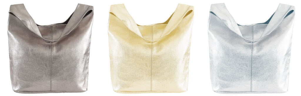 Handmade Soft Italian Metallic Leather Large Hobo Slouch Shoulder Bag Handbag