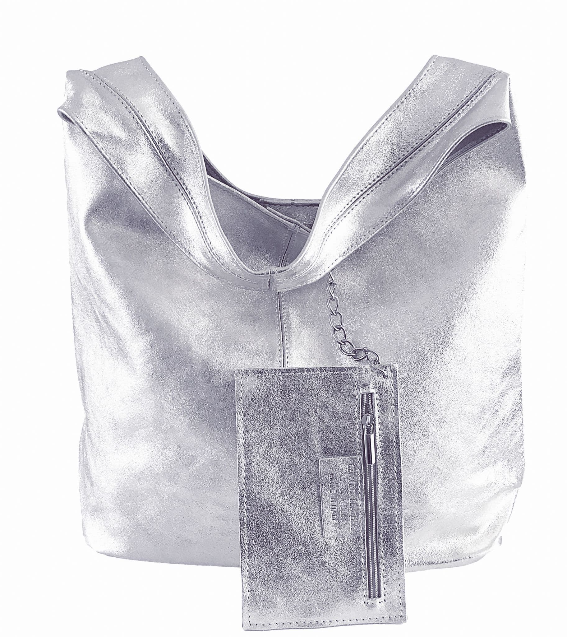 Handmade Soft Italian Metallic Leather Large Hobo Slouch Shoulder Bag Handbag