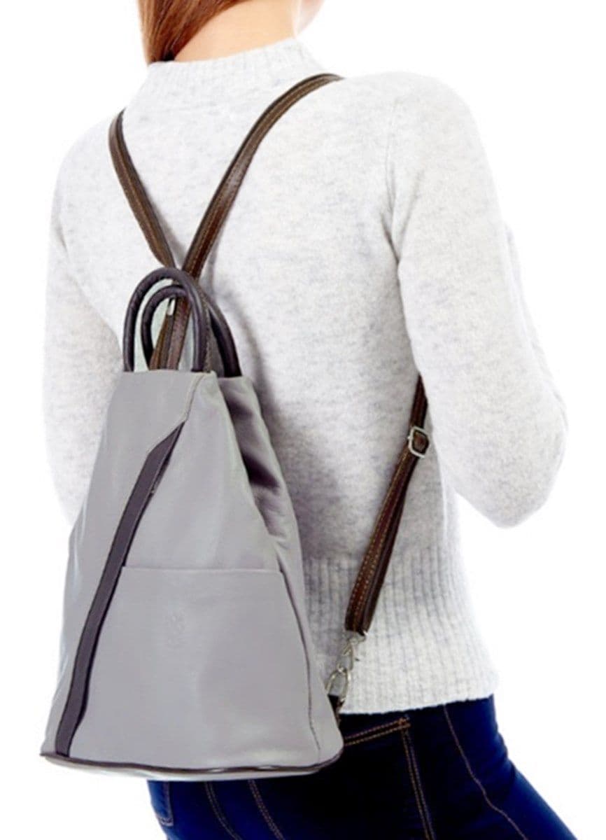 Vera Pelle Super Soft Italian Leather Convertible Rucksack Backpack Shoulder Bag (Darker)