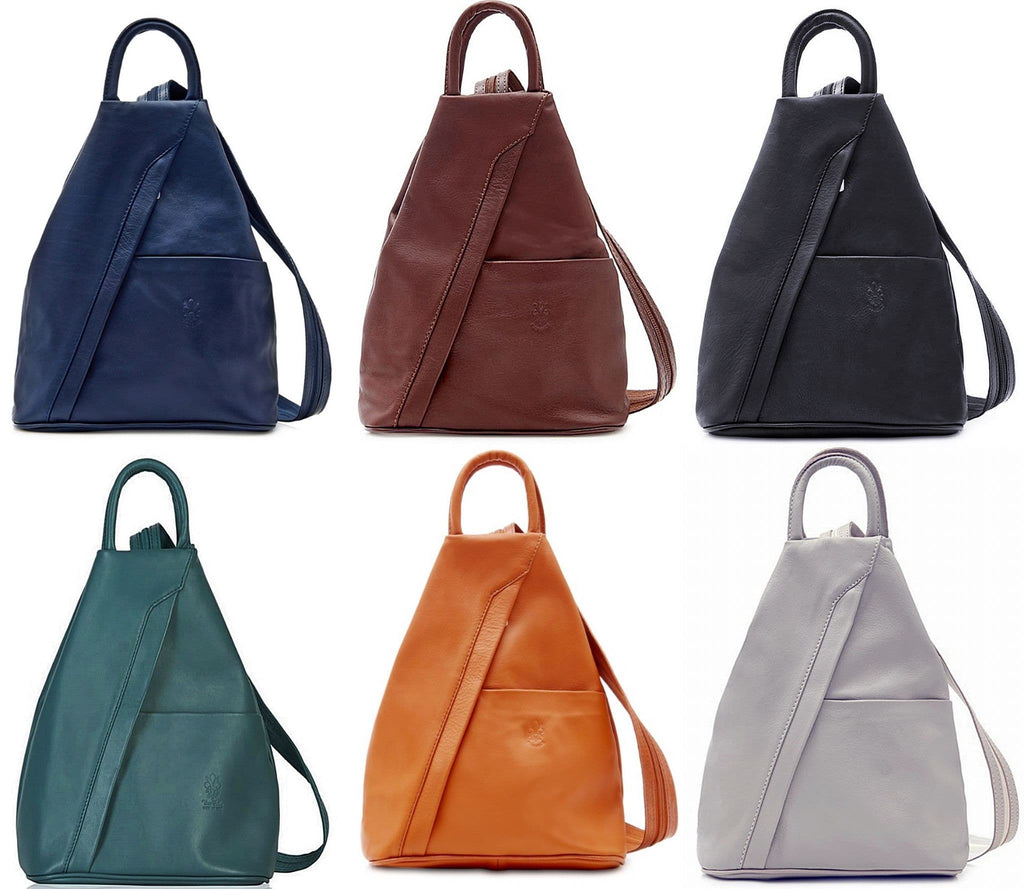Vera Pelle Super Soft Italian Leather Convertible Rucksack Backpack Shoulder Bag (Darker)