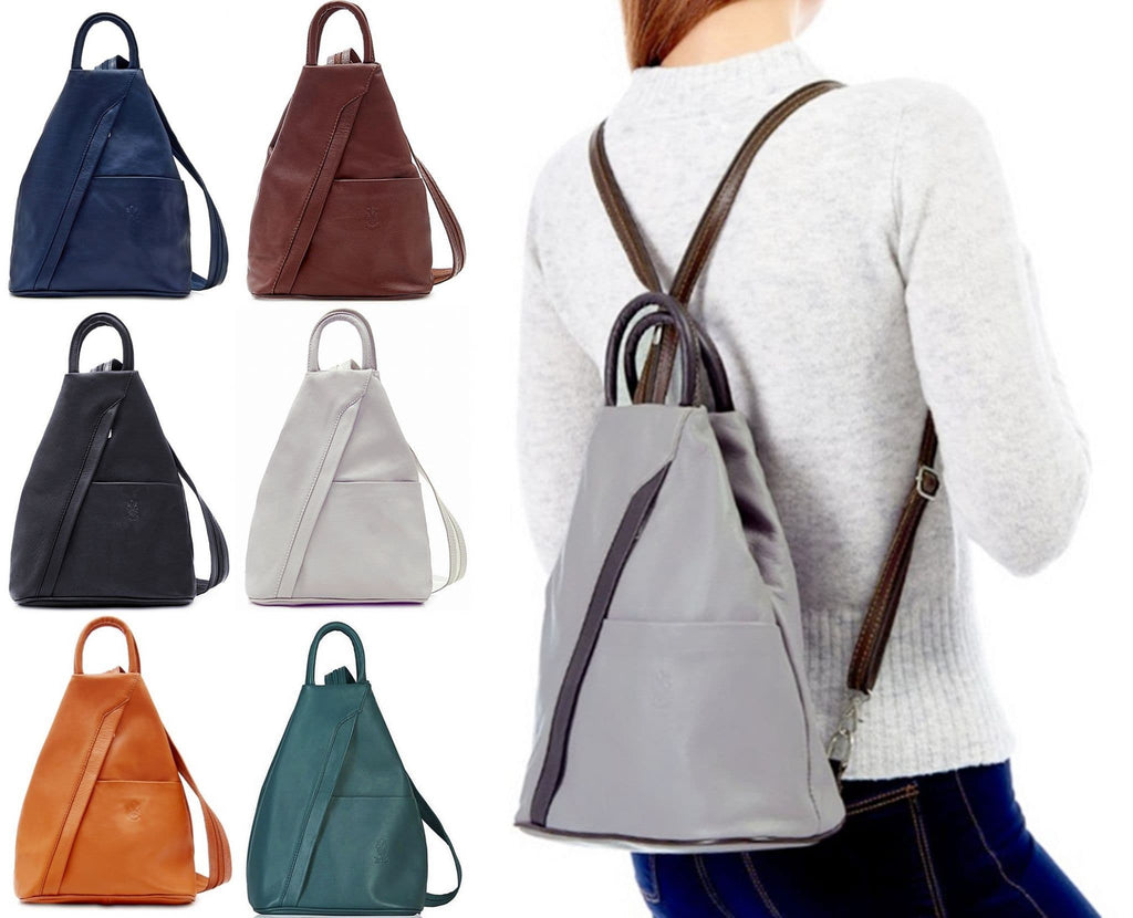 Vera Pelle Super Soft Italian Leather Convertible Rucksack Backpack Shoulder Bag (Darker)
