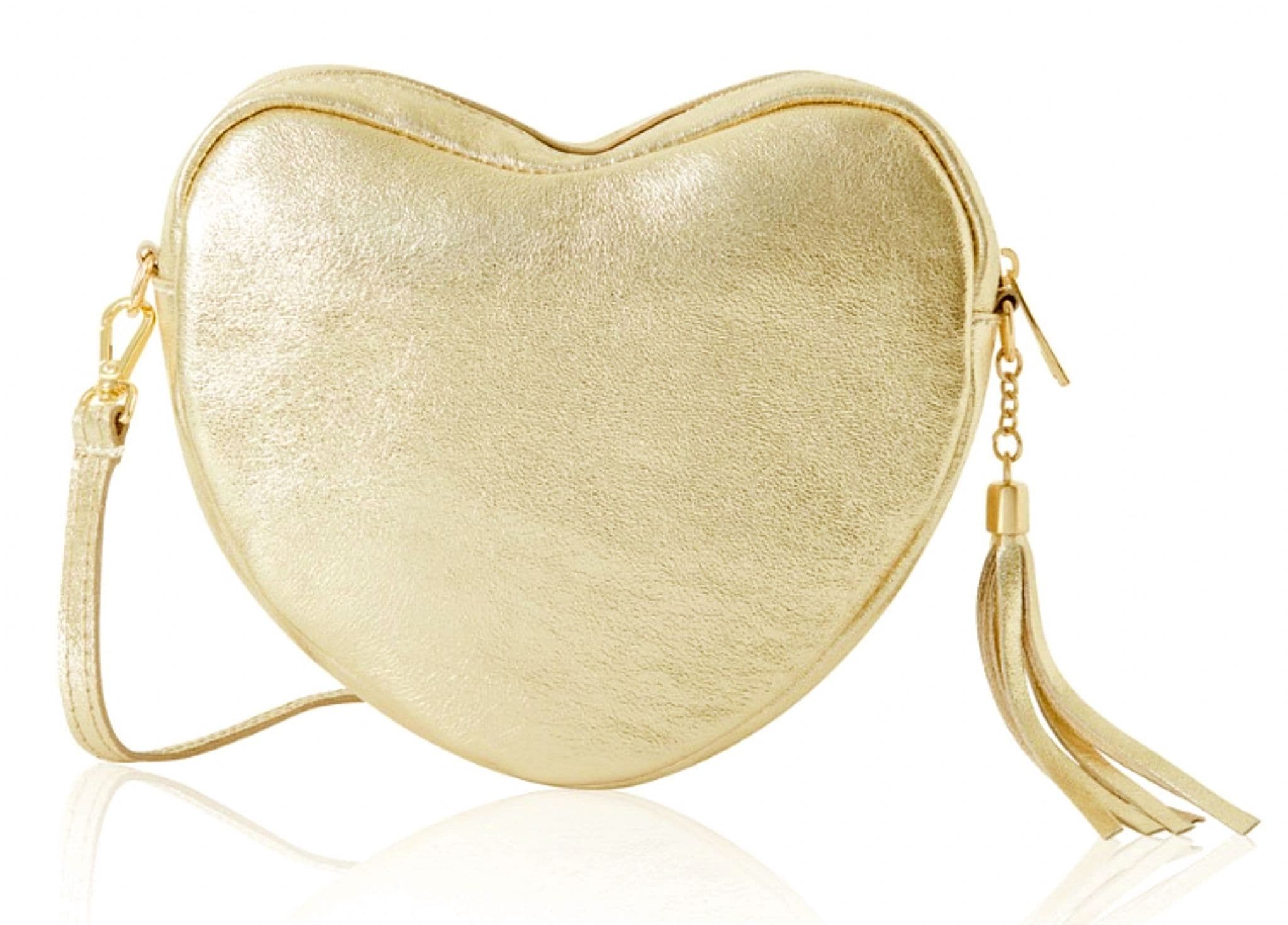 Heart Shaped with Tassel Crossbody Bag Shoulder Grained Italian Leather Handbag