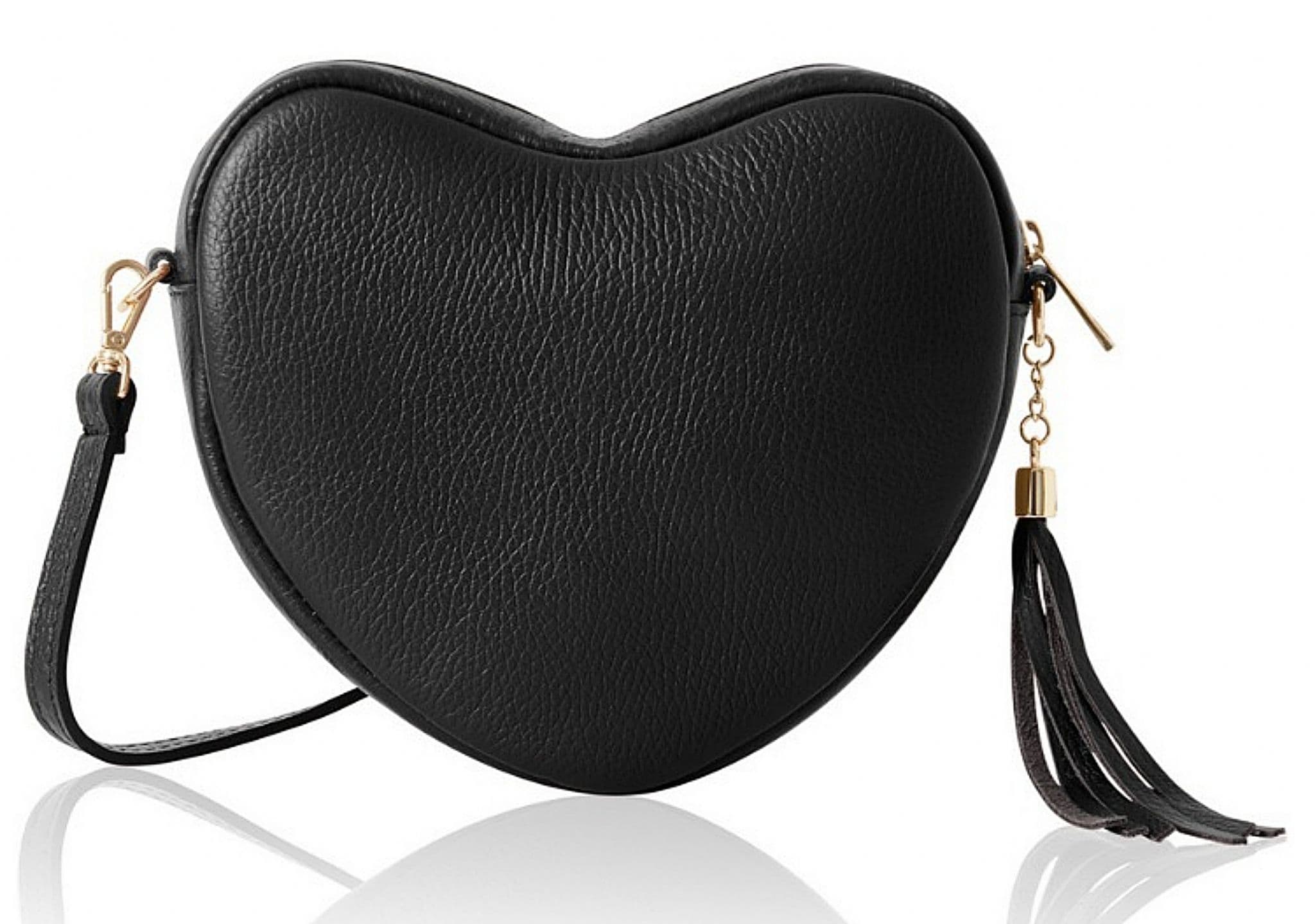 Heart Shaped with Tassel Crossbody Bag Shoulder Grained Italian Leather Handbag