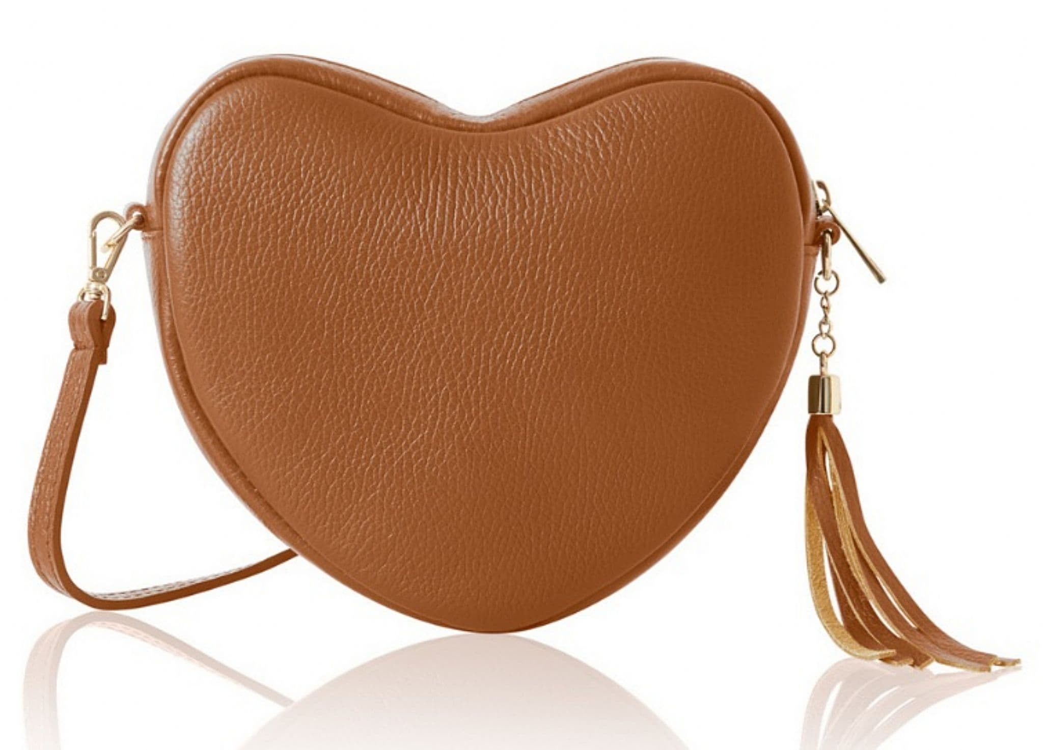 Heart Shaped with Tassel Crossbody Bag Shoulder Grained Italian Leather Handbag