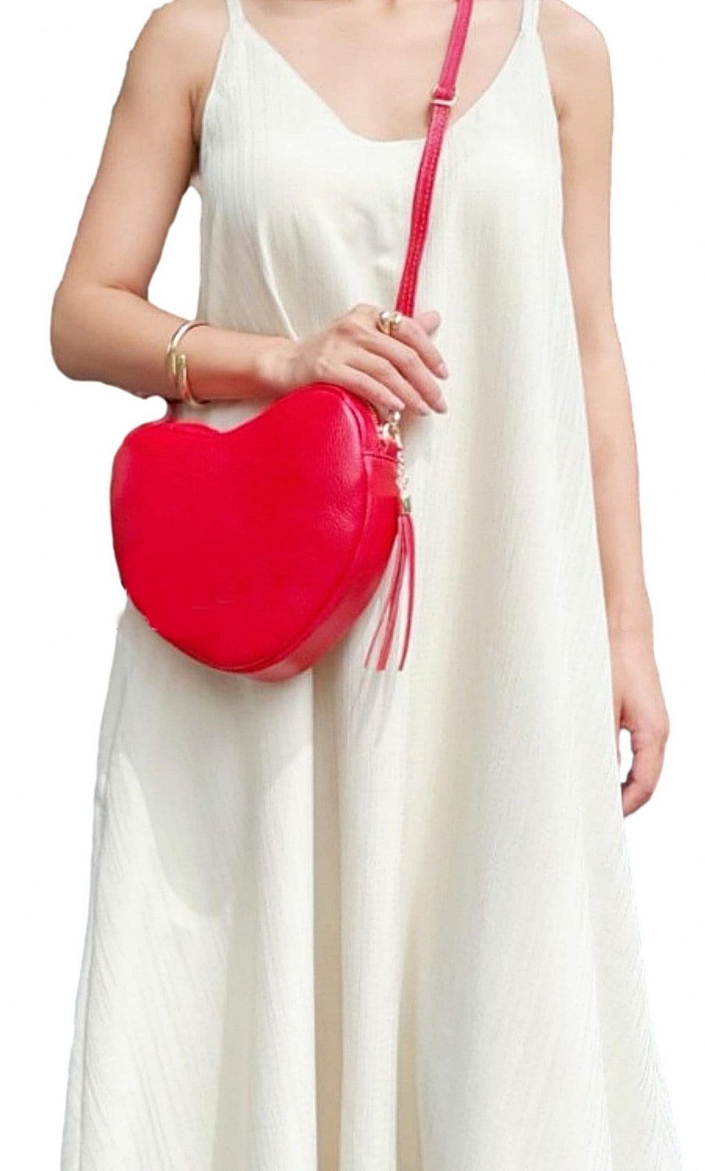 Heart Shaped with Tassel Crossbody Bag Shoulder Grained Italian Leather Handbag