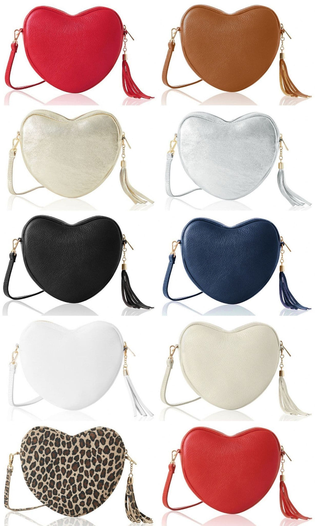 Heart Shaped with Tassel Crossbody Bag Shoulder Grained Italian Leather Handbag