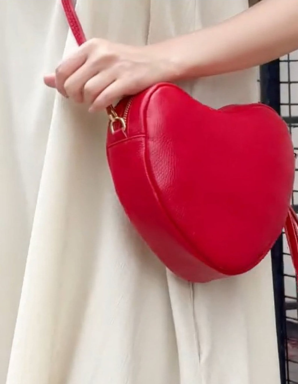Heart Shaped with Tassel Crossbody Bag Shoulder Grained Italian Leather Handbag