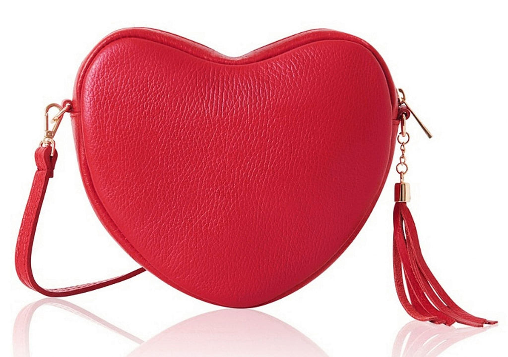 Heart Shaped with Tassel Crossbody Bag Shoulder Grained Italian Leather Handbag