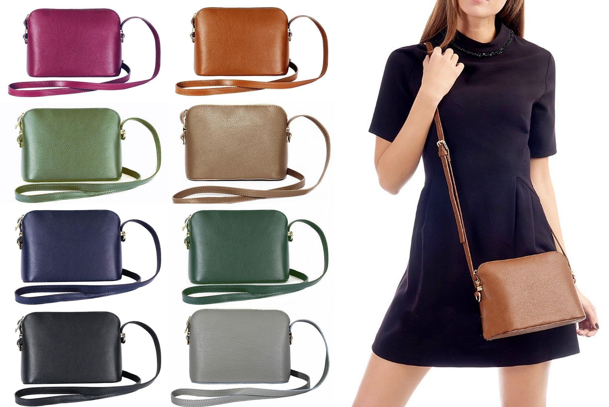 Italian Leather Crossbody Bag Structured / Shoulder Bag Adjustable Strap (Darker Colours)