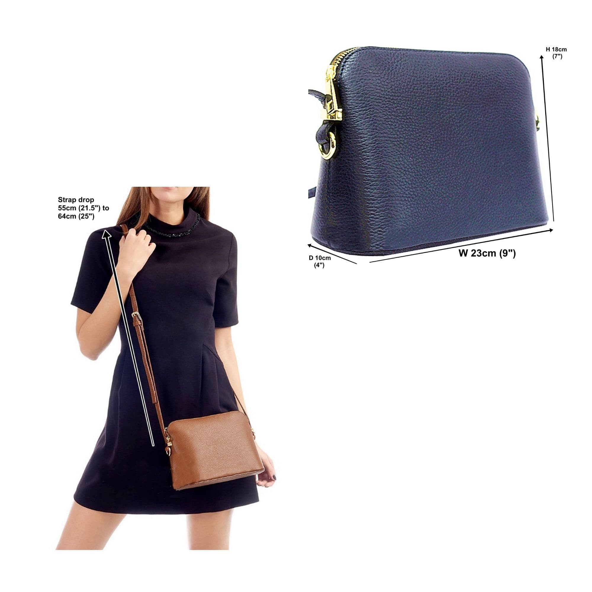 Italian Leather Crossbody Bag Structured / Shoulder Bag Adjustable Strap (Darker Colours)