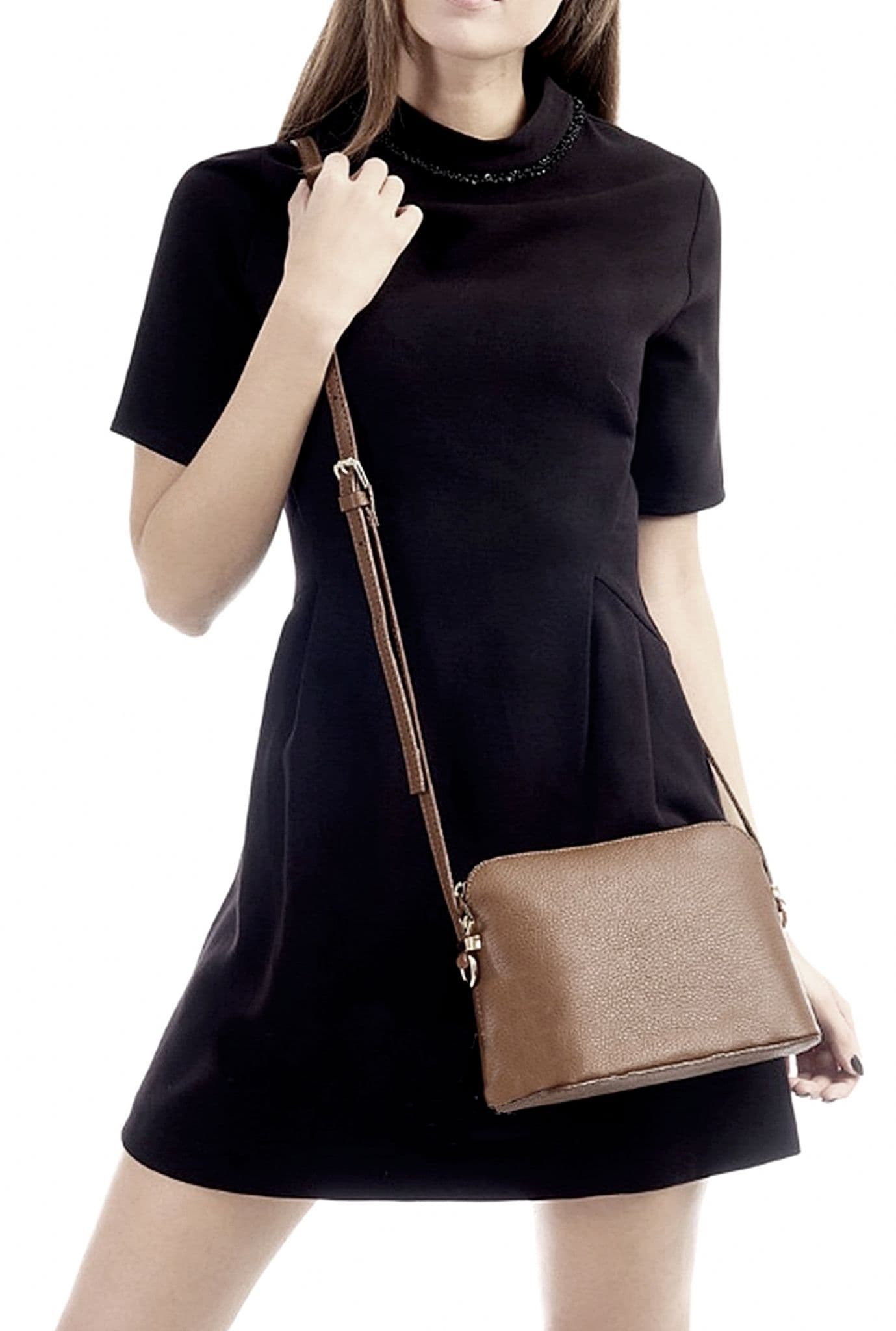 Italian Leather Crossbody Bag Textured Structured Shoulder Bag Adjustable Strap (Lighter Cols)