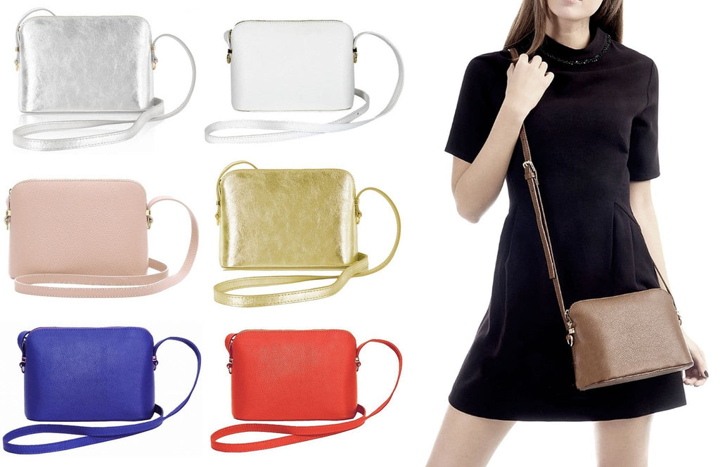 Italian Leather Crossbody Bag Textured Structured Shoulder Bag Adjustable Strap (Lighter Cols)