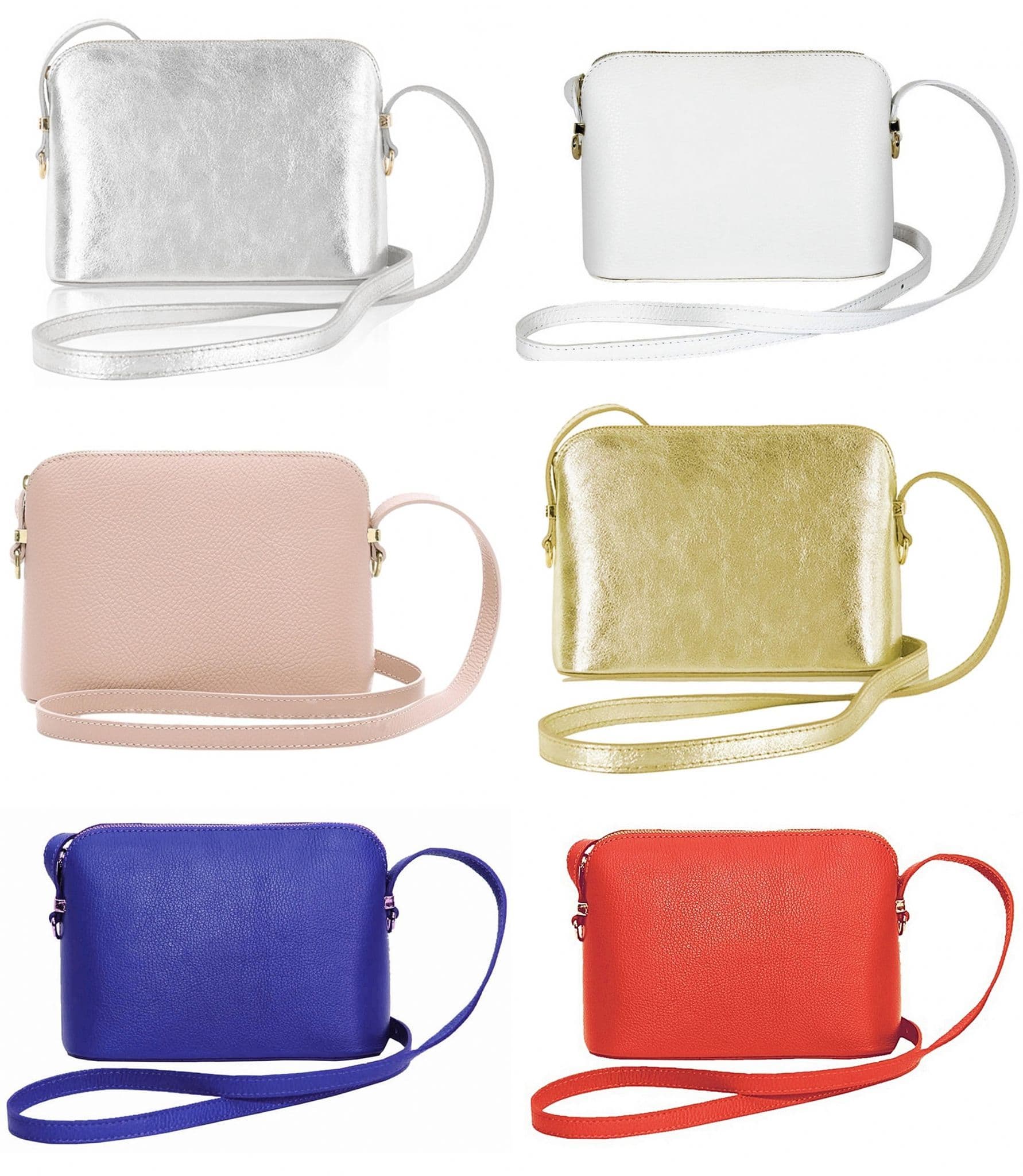 Italian Leather Crossbody Bag Textured Structured Shoulder Bag Adjustable Strap (Lighter Cols)