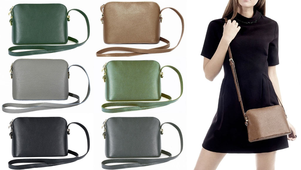 Italian Leather Crossbody Bag Textured Structured Shoulder Bag Adjustable Strap (Lighter Cols)