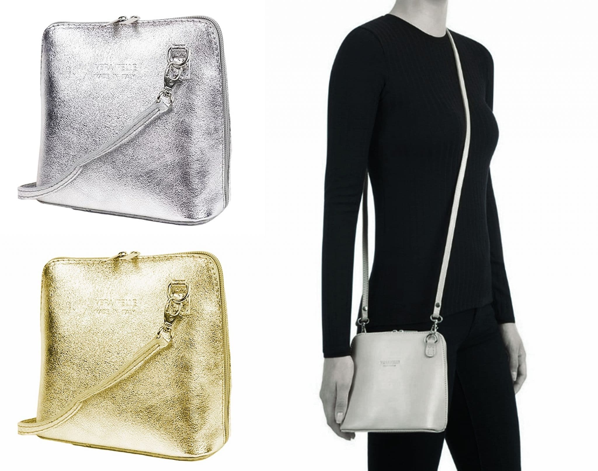 Italian Leather Small Cute Metallic Colours Crossbody Shoulder Handbag