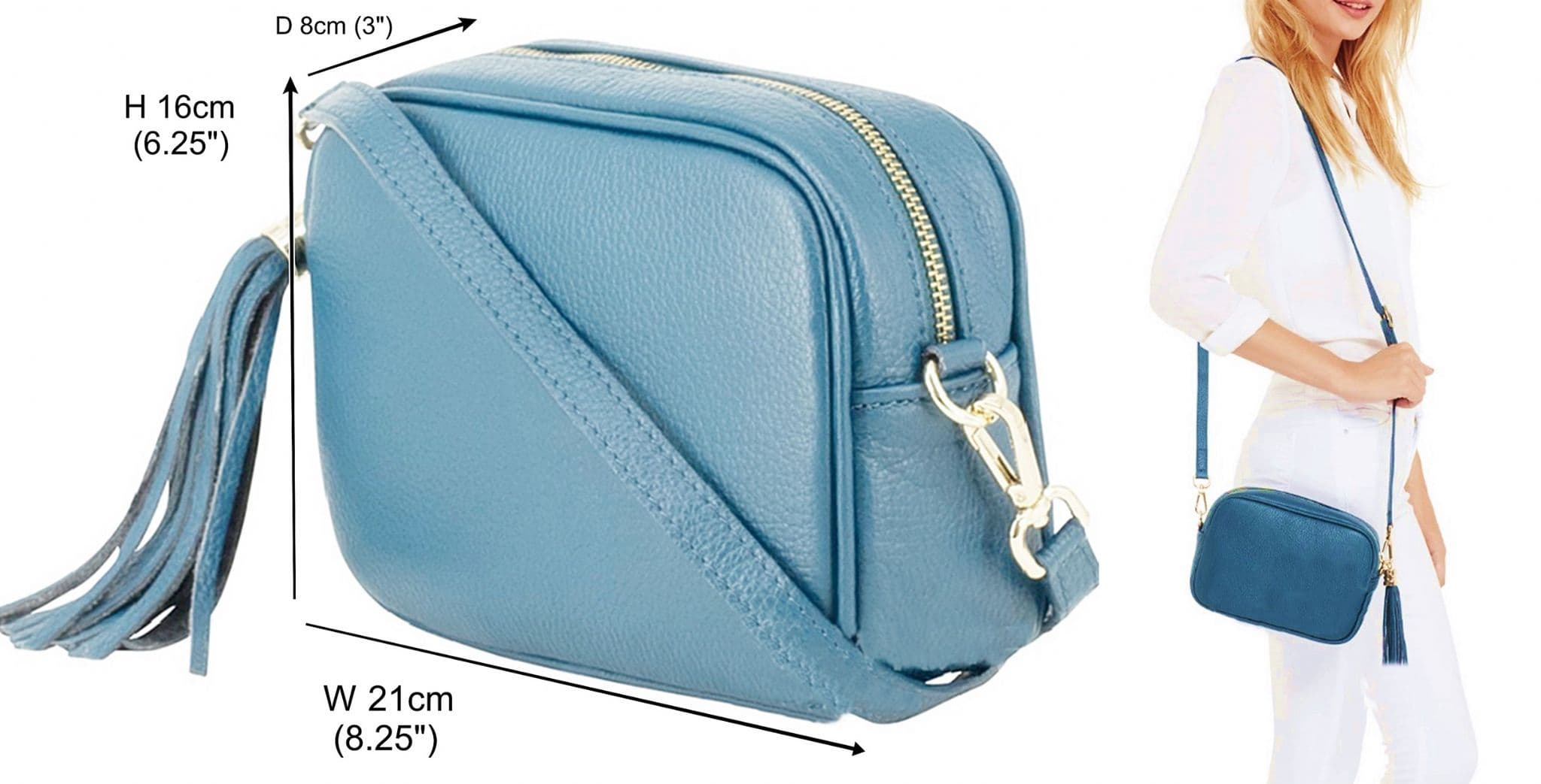 Italian Leather Tassel Crossbody Bag Shoulder Handbag Camera Style Bag High Quality (Darker Colours)