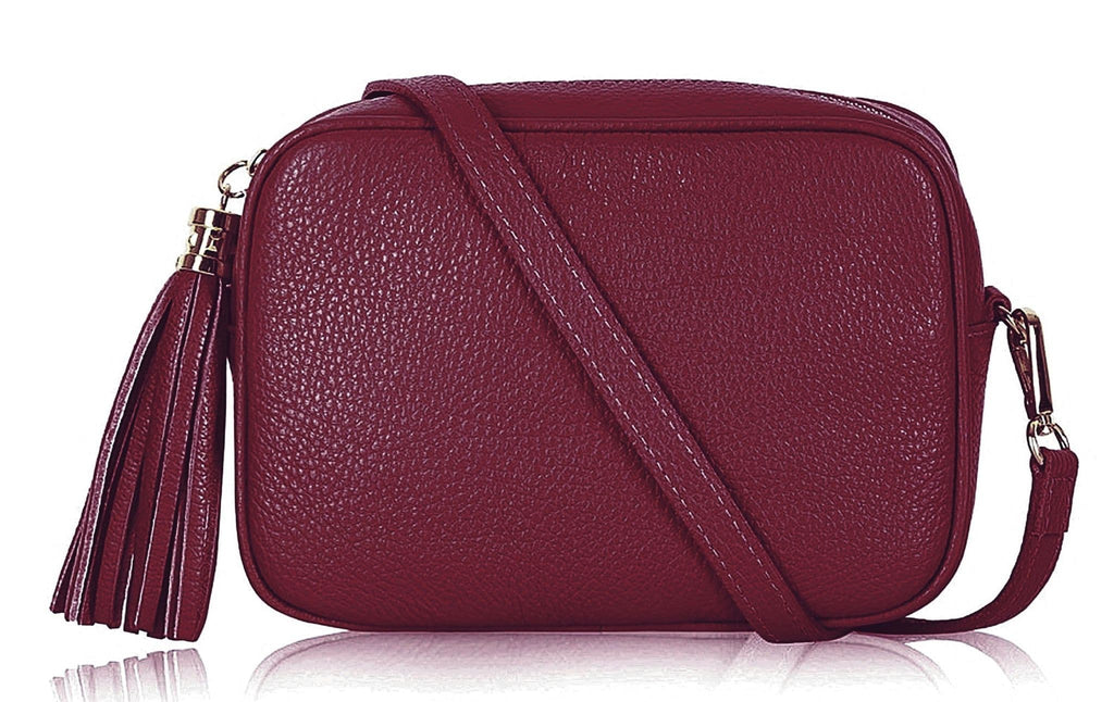 Italian Leather Tassel Crossbody Bag Shoulder Handbag Camera Style Bag High Quality (Darker Colours)