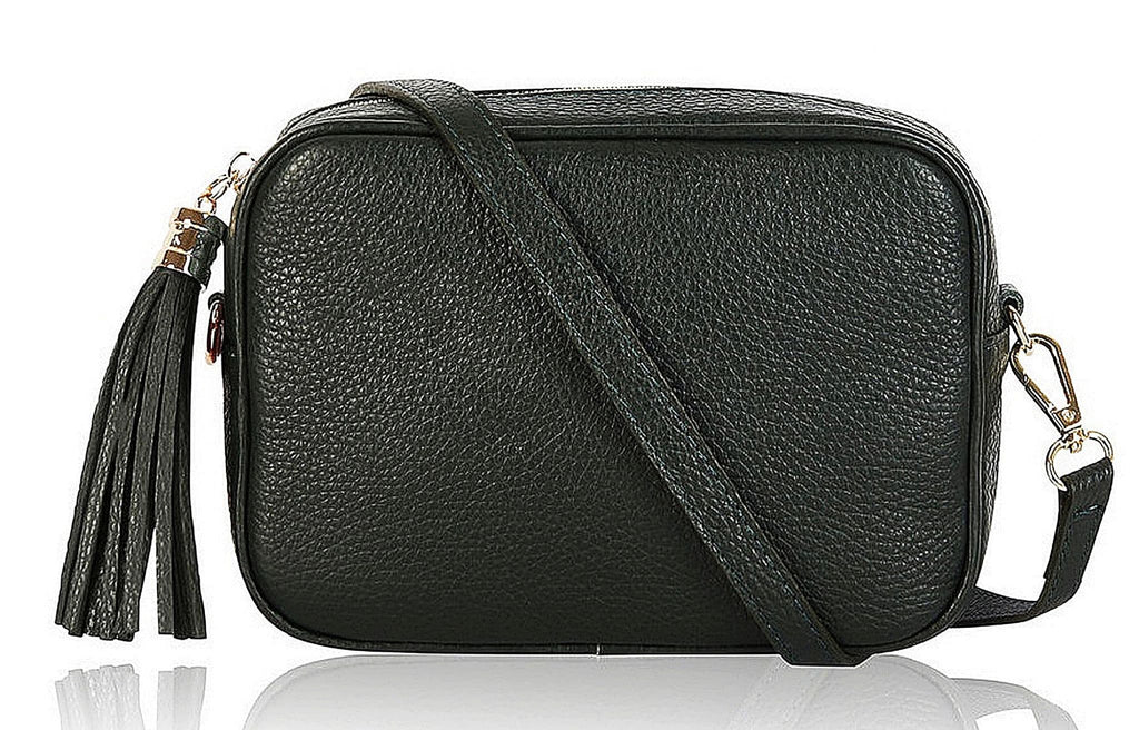 Italian Leather Tassel Crossbody Bag Shoulder Handbag Camera Style Bag High Quality (Darker Colours)