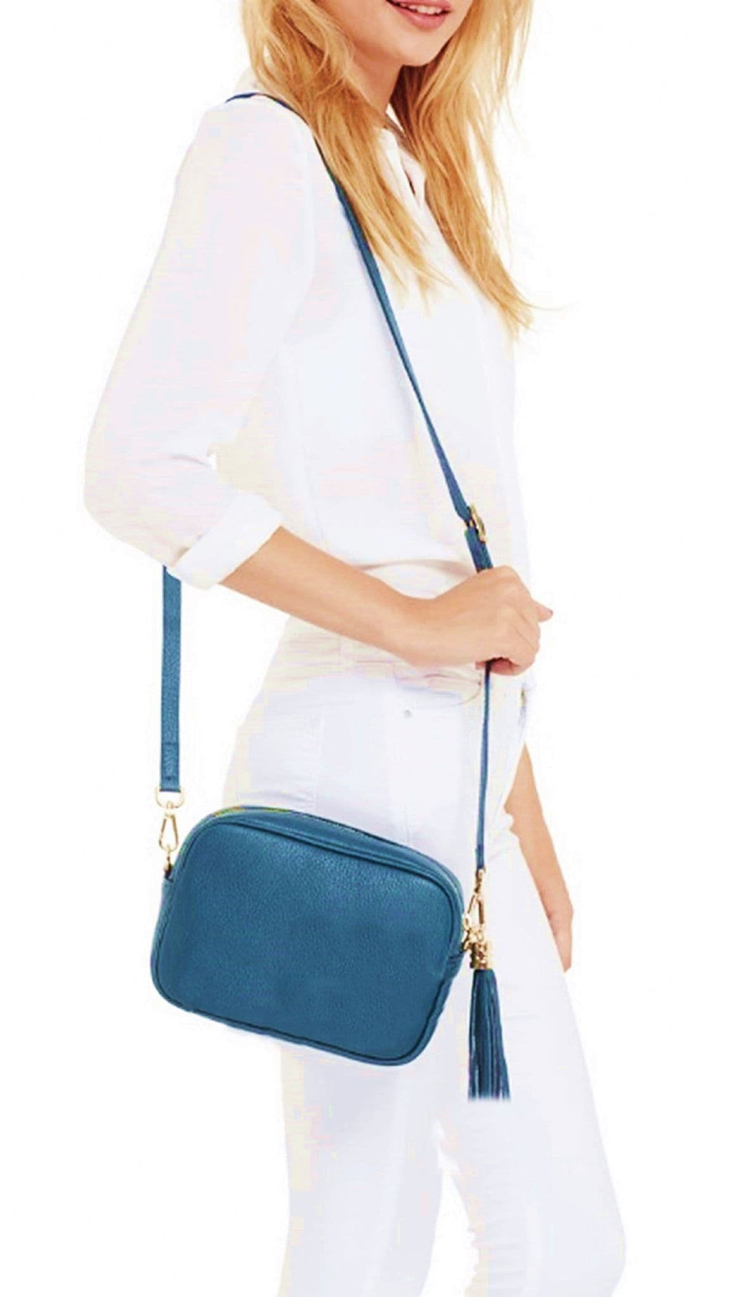 Italian Leather Tassel Crossbody Bag Shoulder Handbag Camera Style Bag High Quality (Darker Colours)