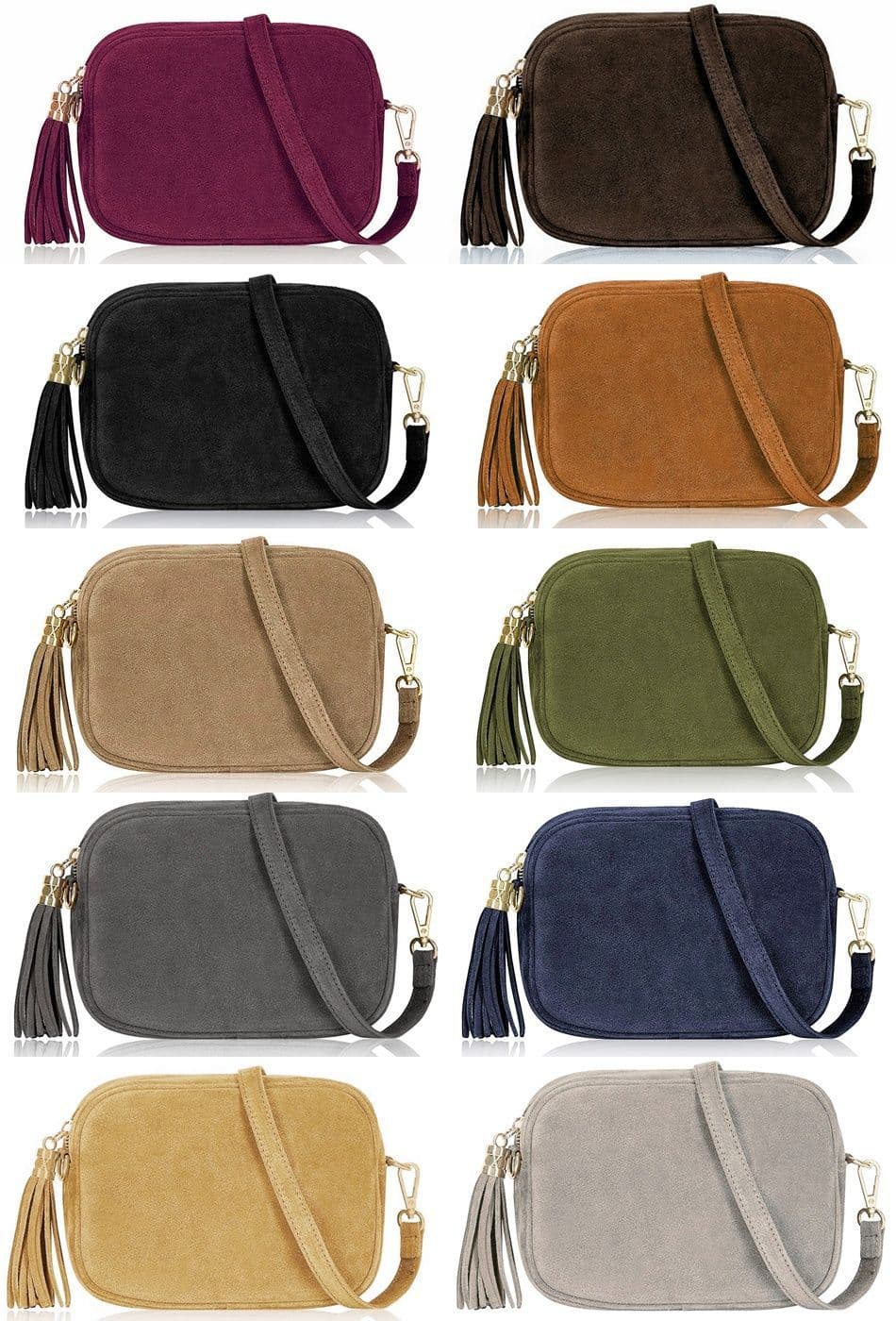 Italian Suede Crossbody Bag Suede Shoulder Handbag Tassel Zip Pull