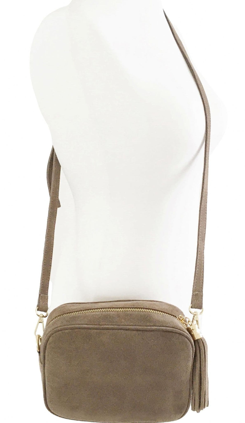 Italian Suede Crossbody Bag Suede Shoulder Handbag Tassel Zip Pull