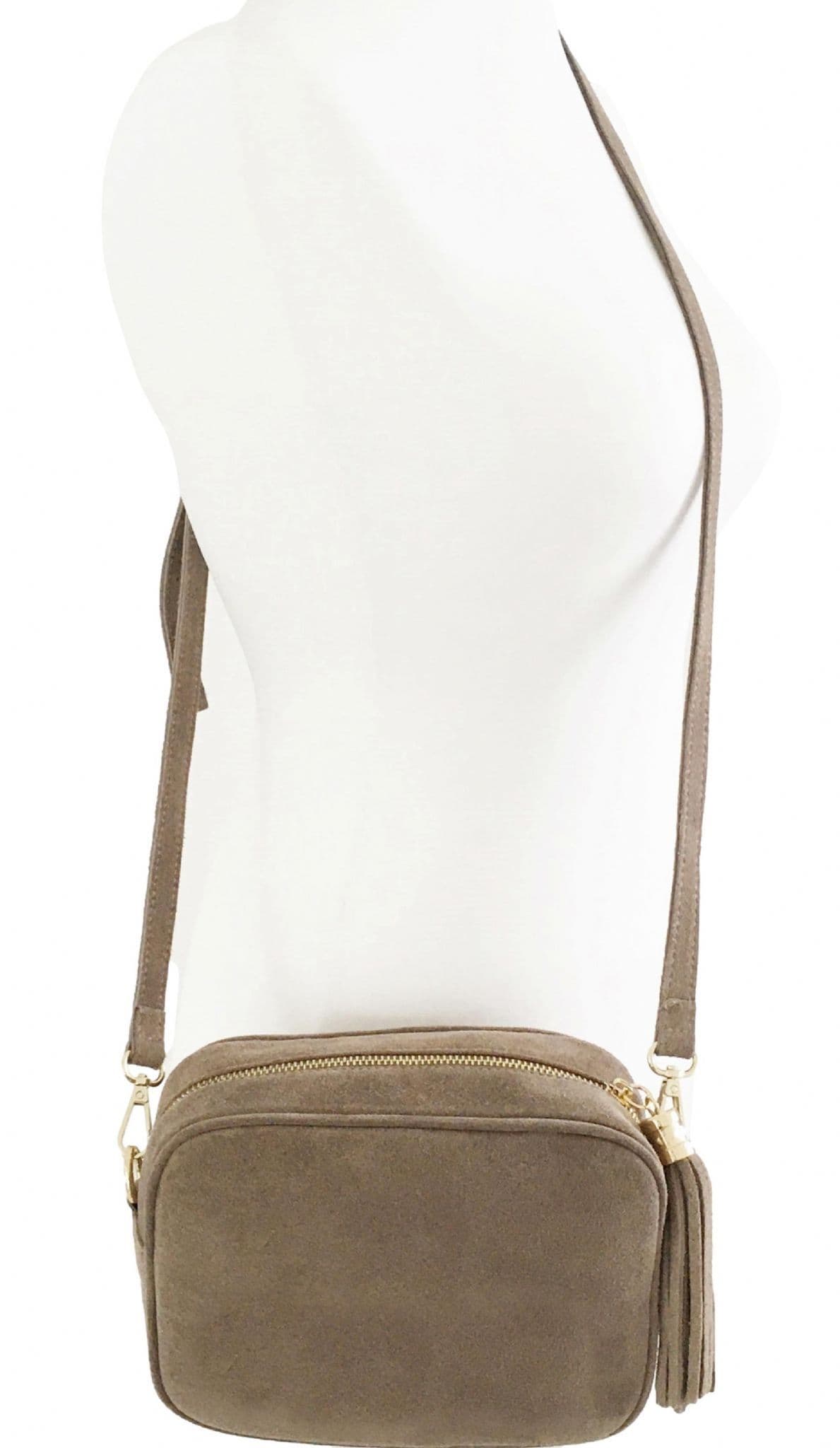 Italian Suede Crossbody Bag Suede Shoulder Handbag Tassel Zip Pull