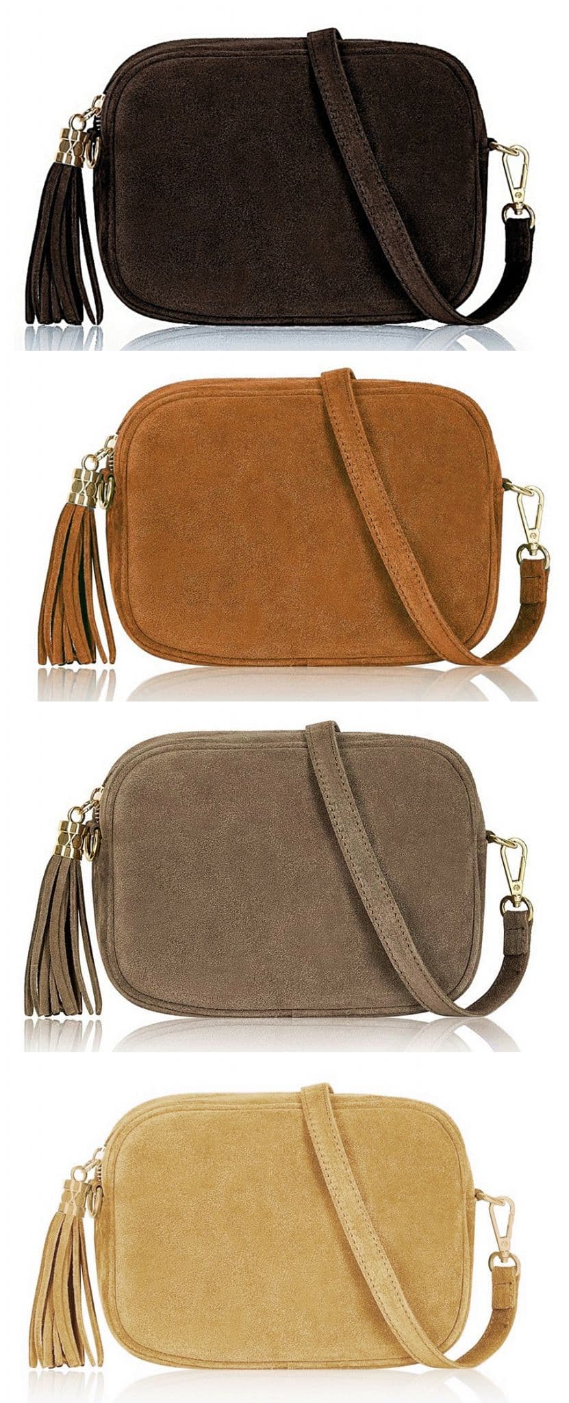 Italian Suede Crossbody Bag Suede Shoulder Handbag Tassel Zip Pull