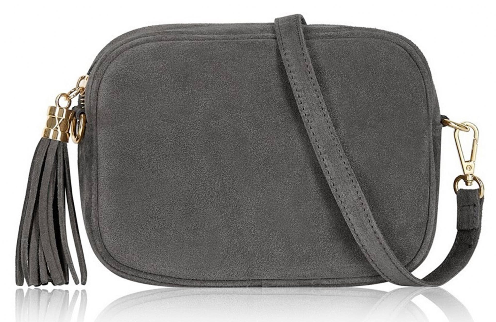 Italian Suede Crossbody Bag Suede Shoulder Handbag Tassel Zip Pull