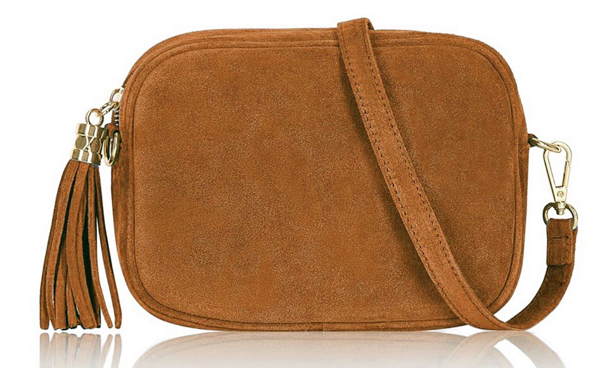 Italian Suede Crossbody Bag Suede Shoulder Handbag Tassel Zip Pull