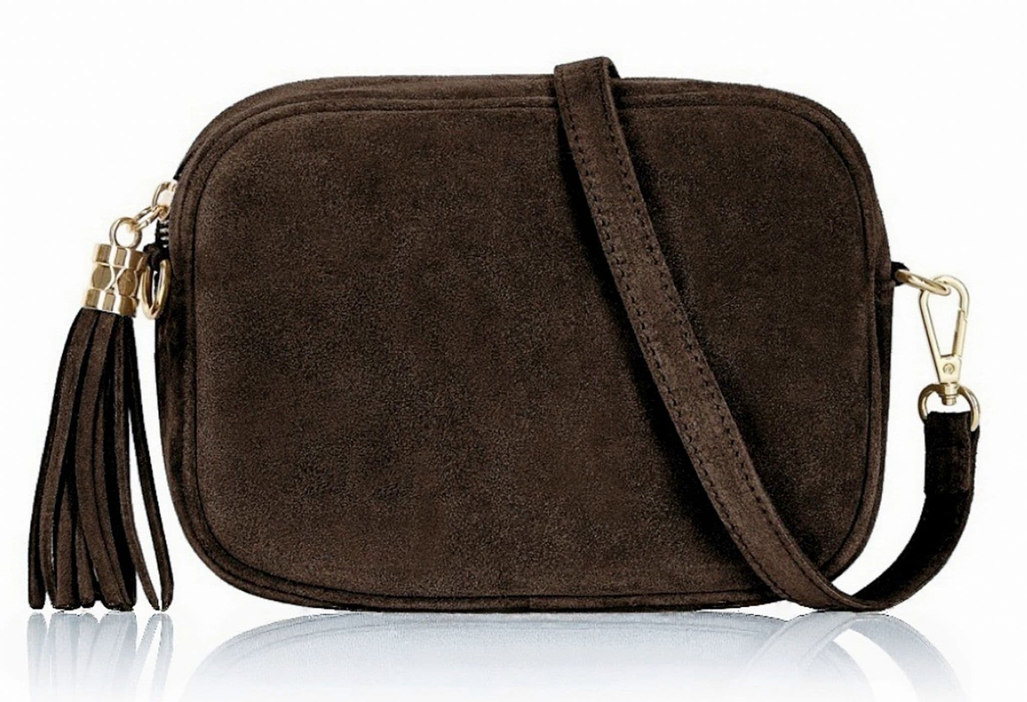 Italian Suede Crossbody Bag Suede Shoulder Handbag Tassel Zip Pull