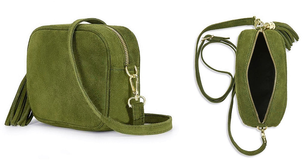 Italian Suede Crossbody Bag Suede Shoulder Handbag Tassel Zip Pull