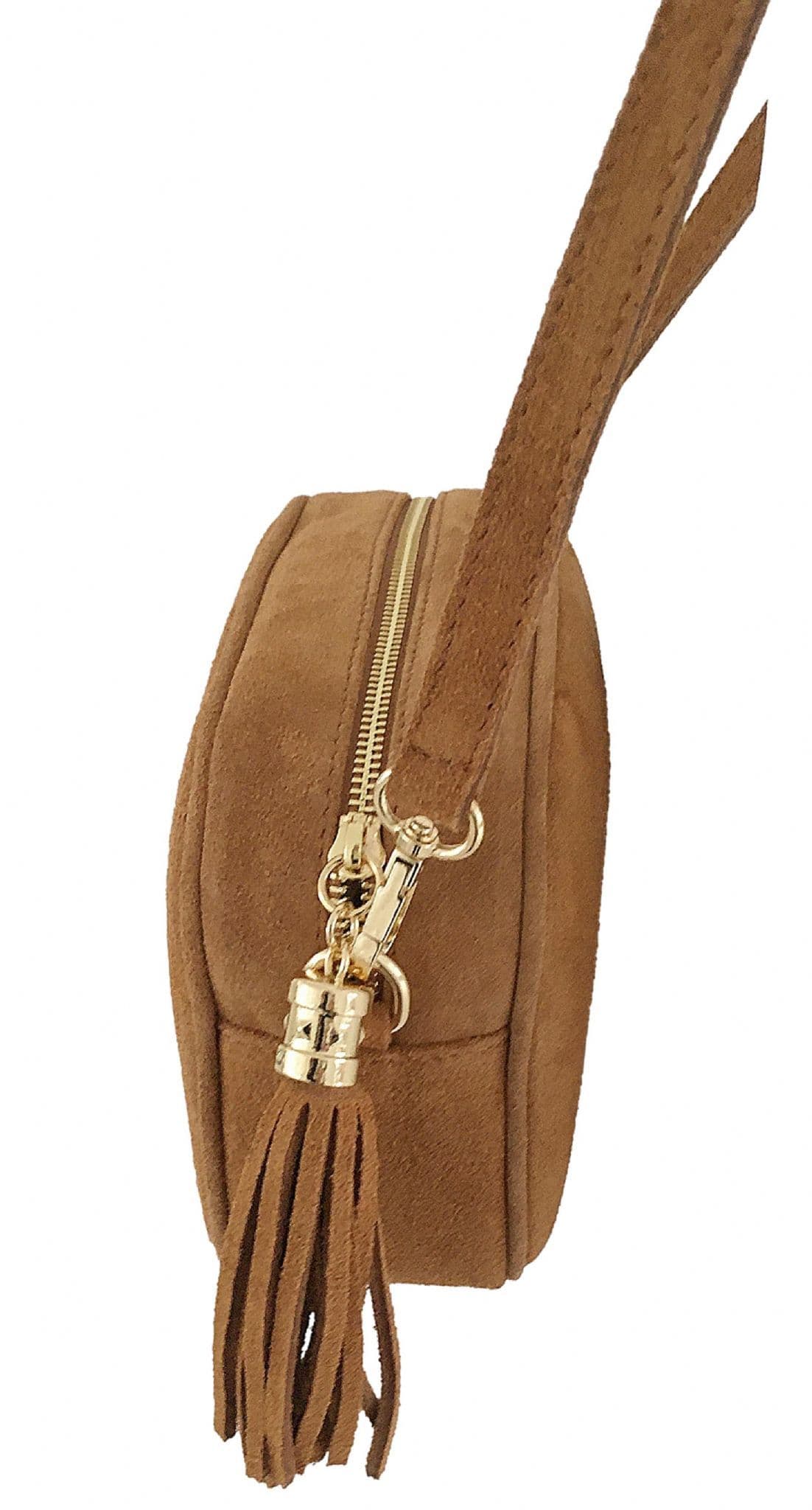 Italian Suede Crossbody Bag Suede Shoulder Handbag Tassel Zip Pull