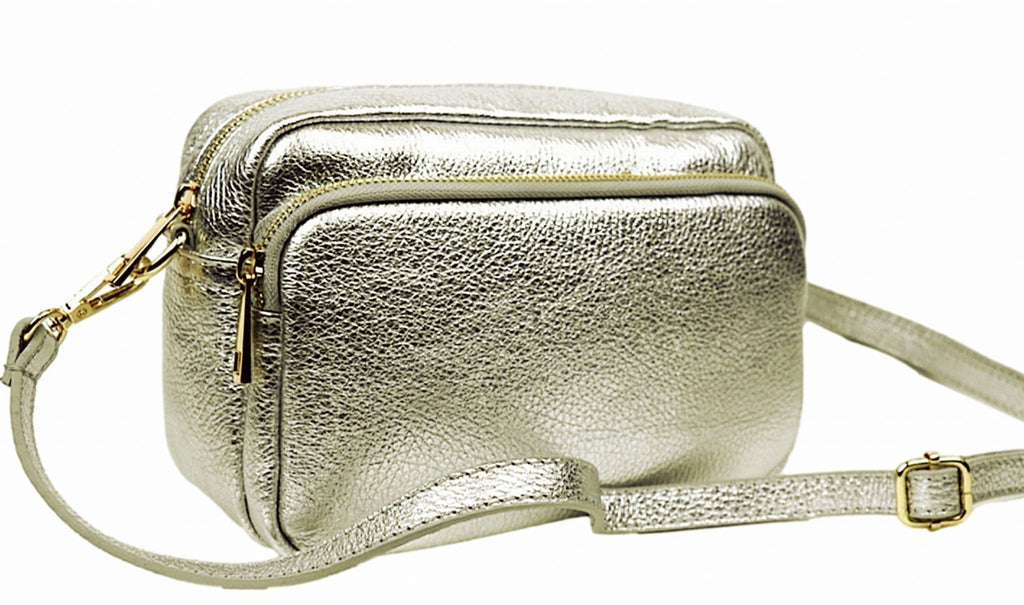 Large Camera Bag Double Zip & Compartment Crossbody Shoulder Italian Leather (Lighter Colours)