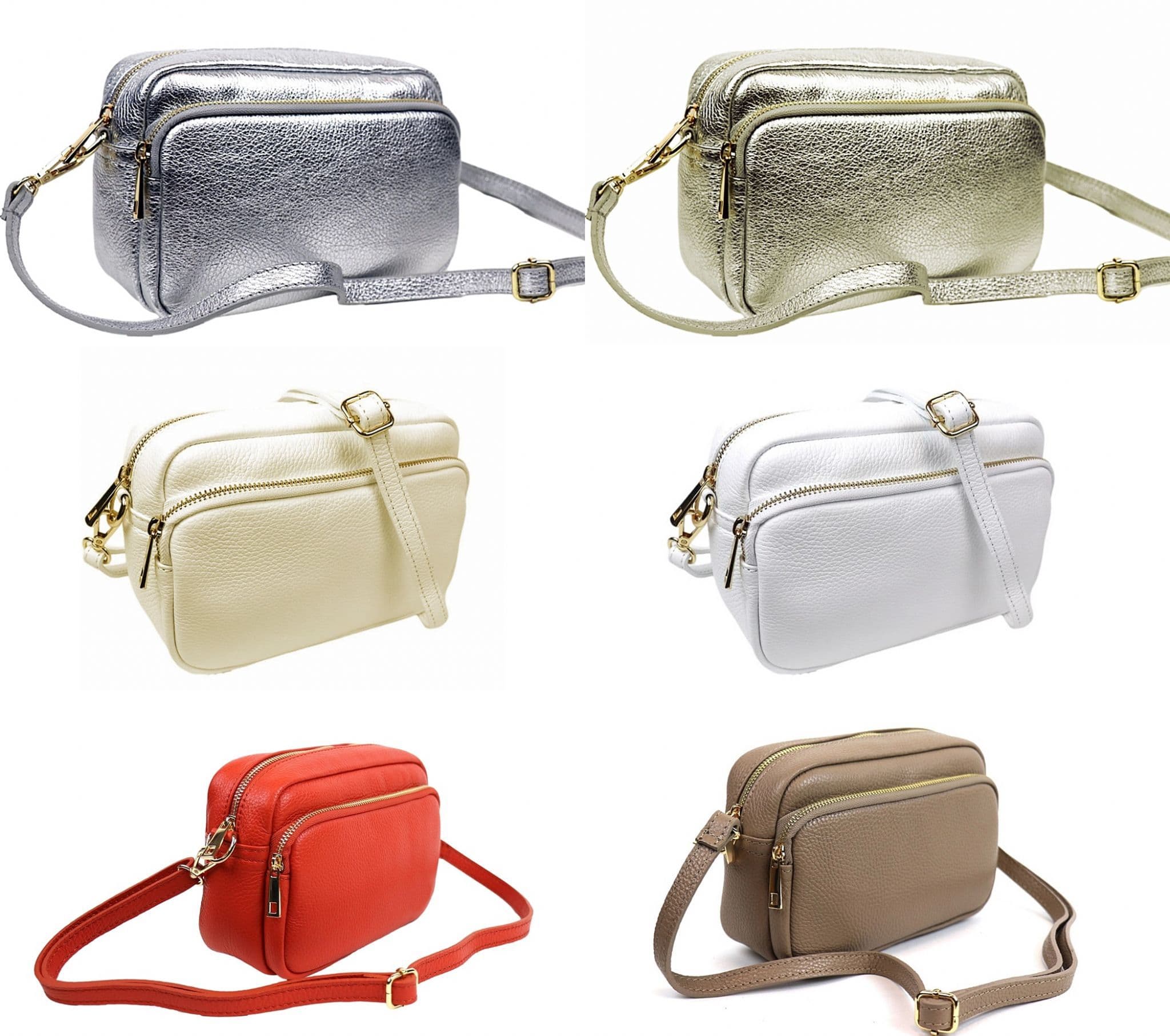 Large Camera Bag Double Zip & Compartment Crossbody Shoulder Italian Leather (Lighter Colours)