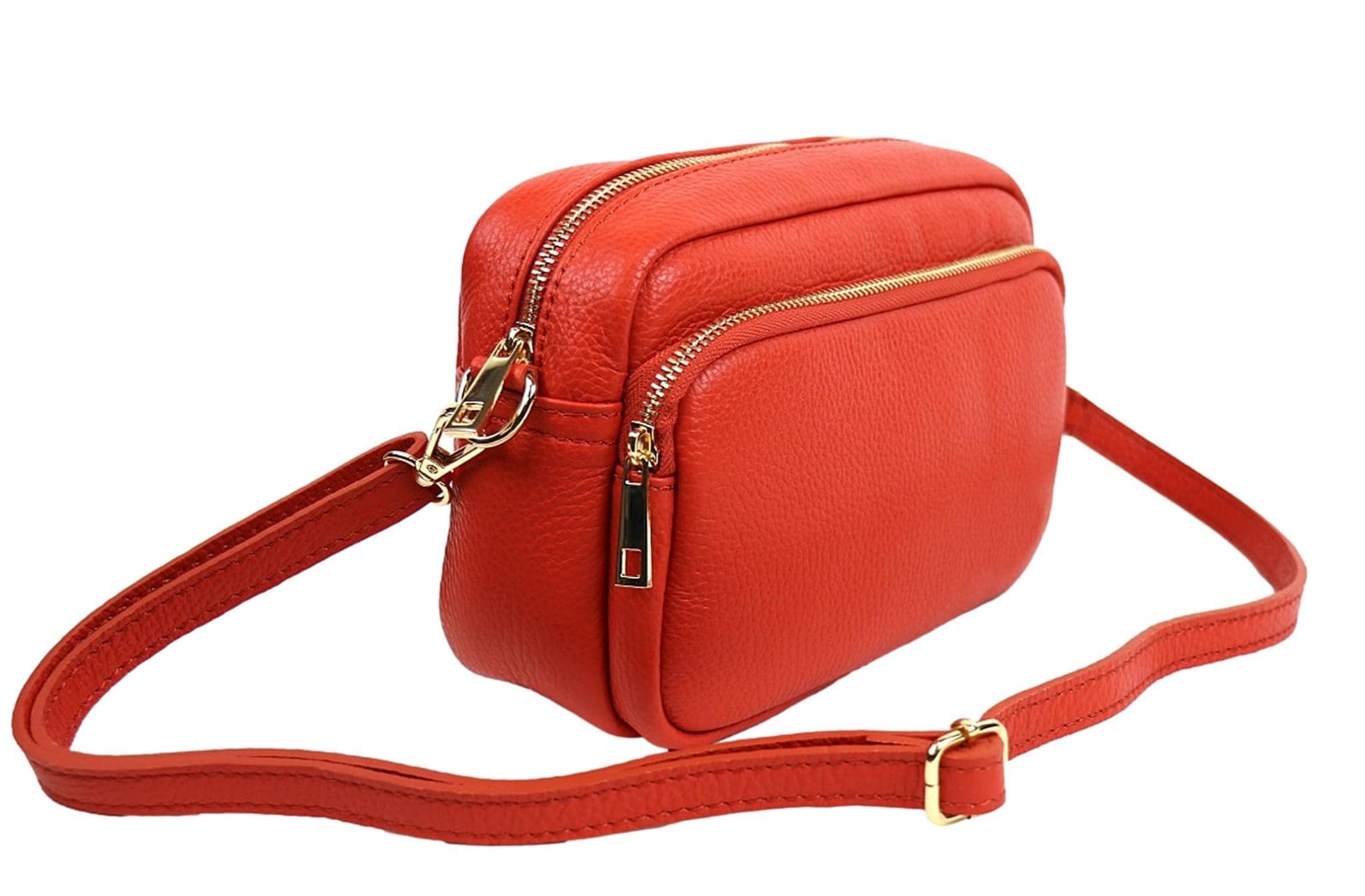 Large Camera Bag Double Zip & Compartment Crossbody Shoulder Italian Leather (Lighter Colours)