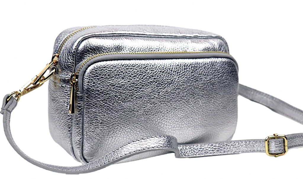 Large Camera Bag Double Zip & Compartment Crossbody Shoulder Italian Leather (Lighter Colours)