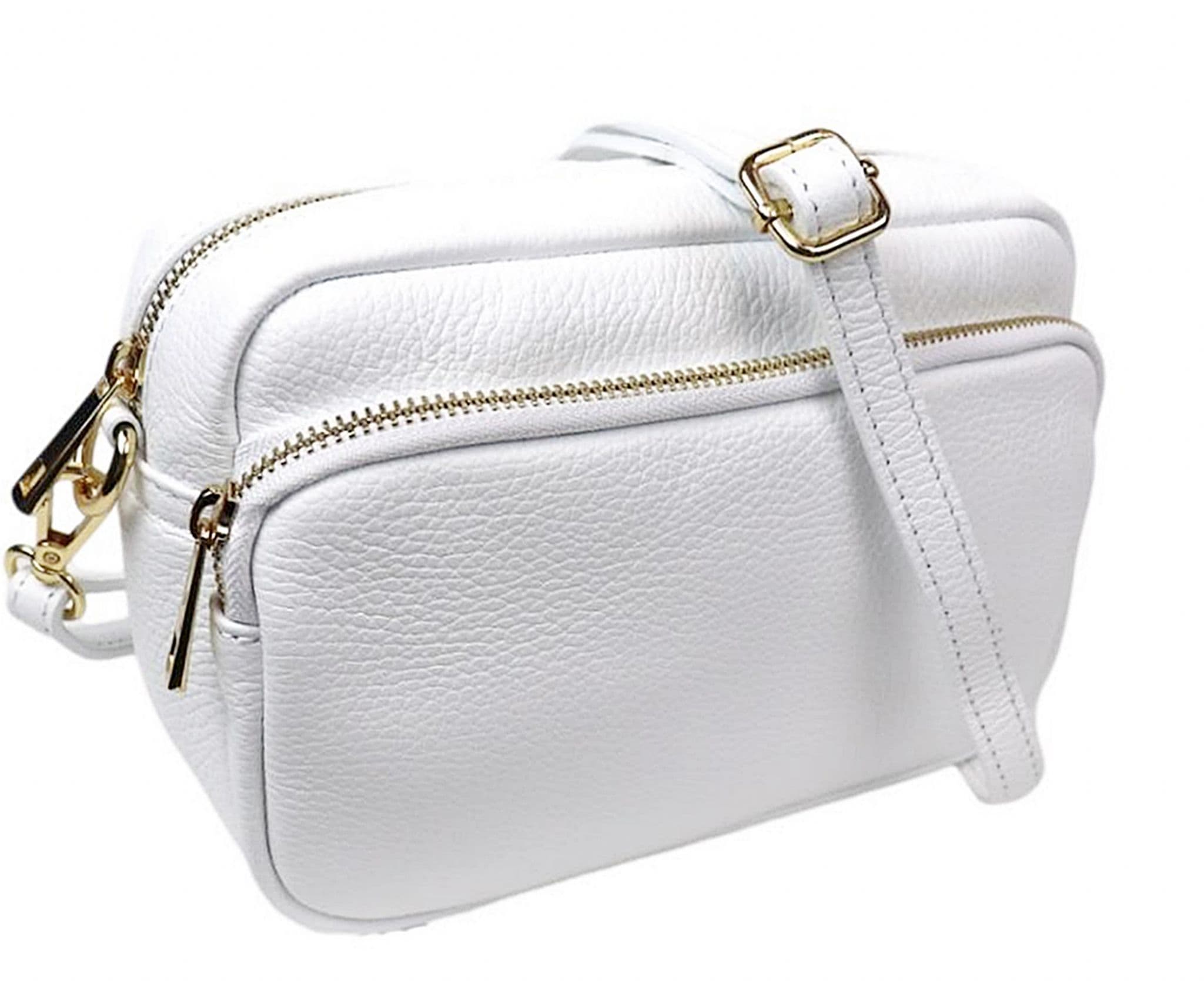 Large Camera Bag Double Zip & Compartment Crossbody Shoulder Italian Leather (Lighter Colours)