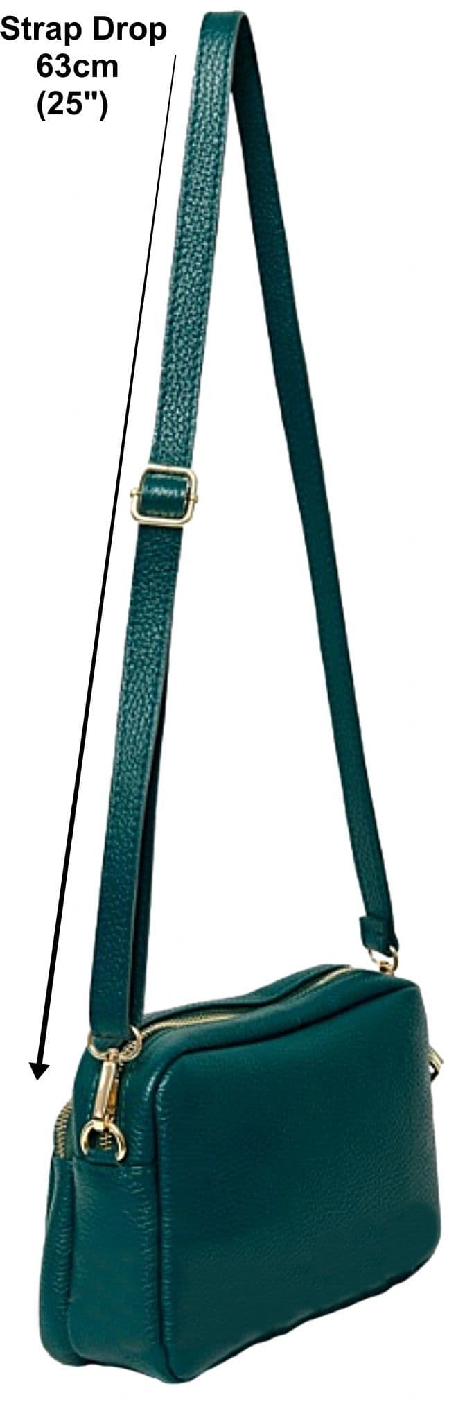 Large Camera Bag Double Zip & Compartment Crossbody Shoulder Italian Leather (Lighter Colours)