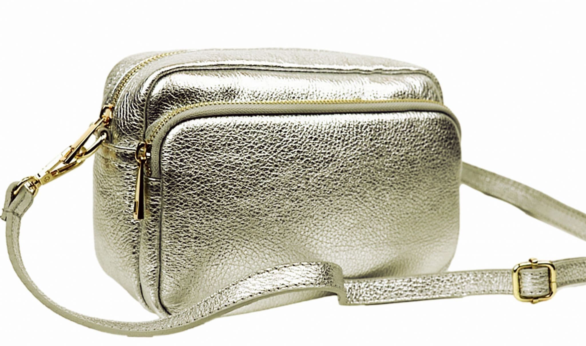 Large Camera Bag Double Zip & Compartment Crossbody Shoulder Italian Leather (Lighter Colours)