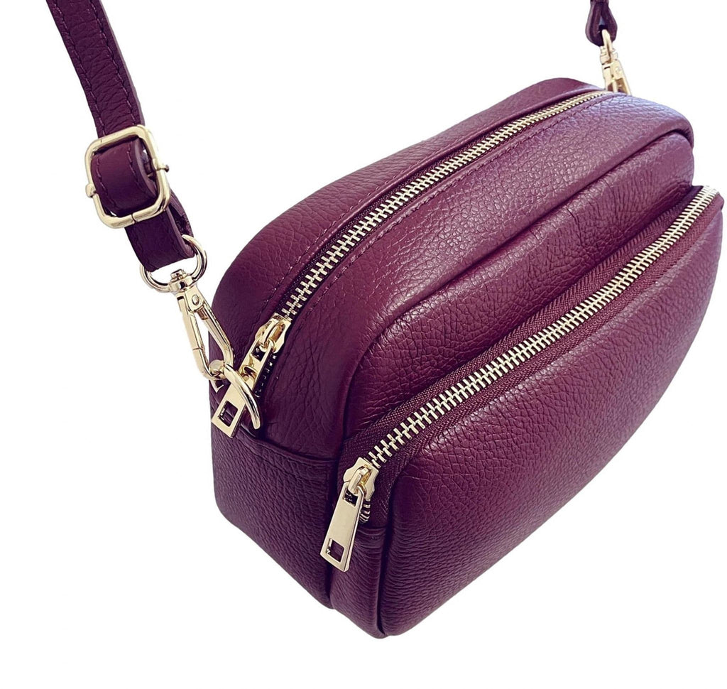 Large Camera Bag Double Zip & Compartment Crossbody Shoulder Leather Handbag (Darker Colours)