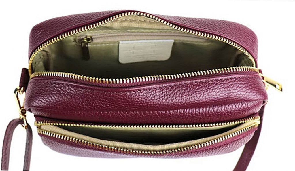 Large Camera Bag Double Zip & Compartment Crossbody Shoulder Leather Handbag (Darker Colours)