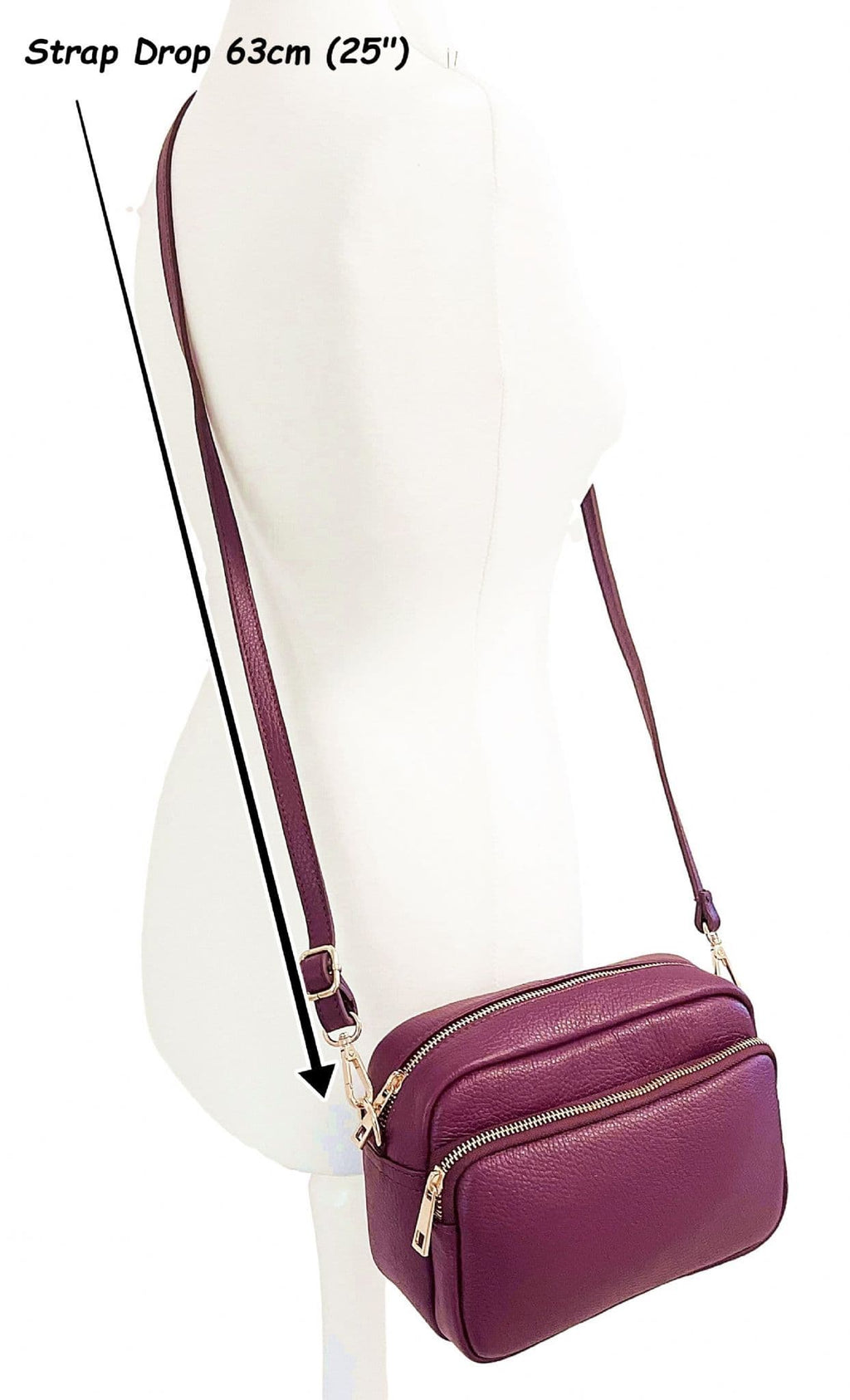 Large Camera Bag Double Zip & Compartment Crossbody Shoulder Leather Handbag (Darker Colours)