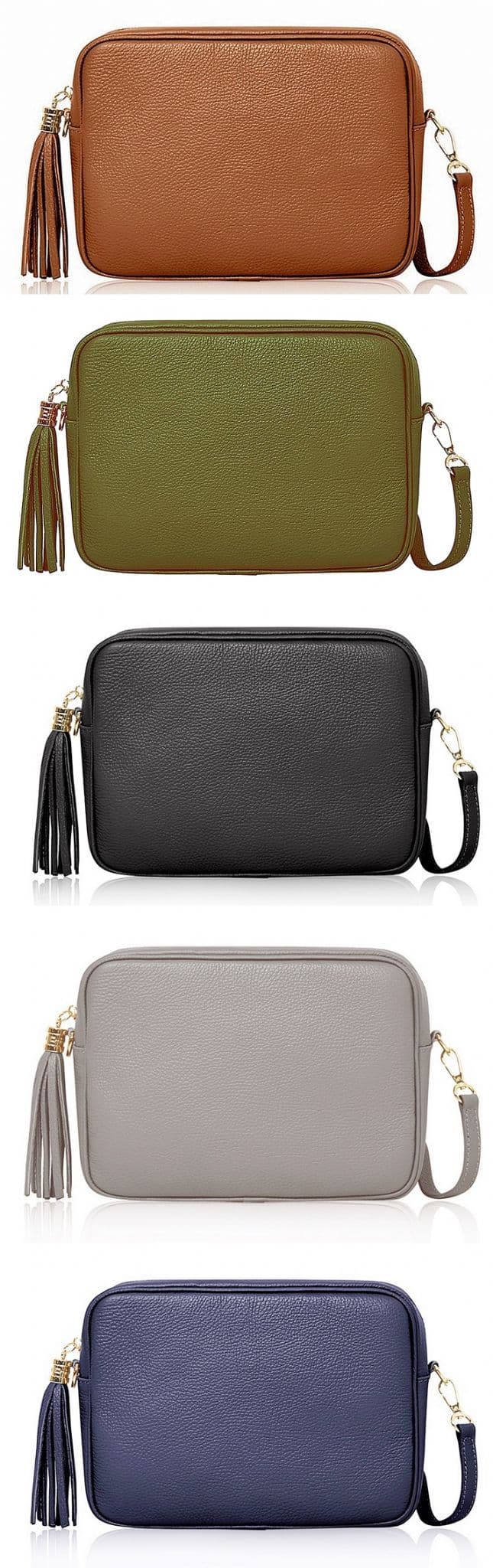 Large Crossbody Bag Italian Leather Tassel Shoulder Handbag Camera Style (Darker Colours)