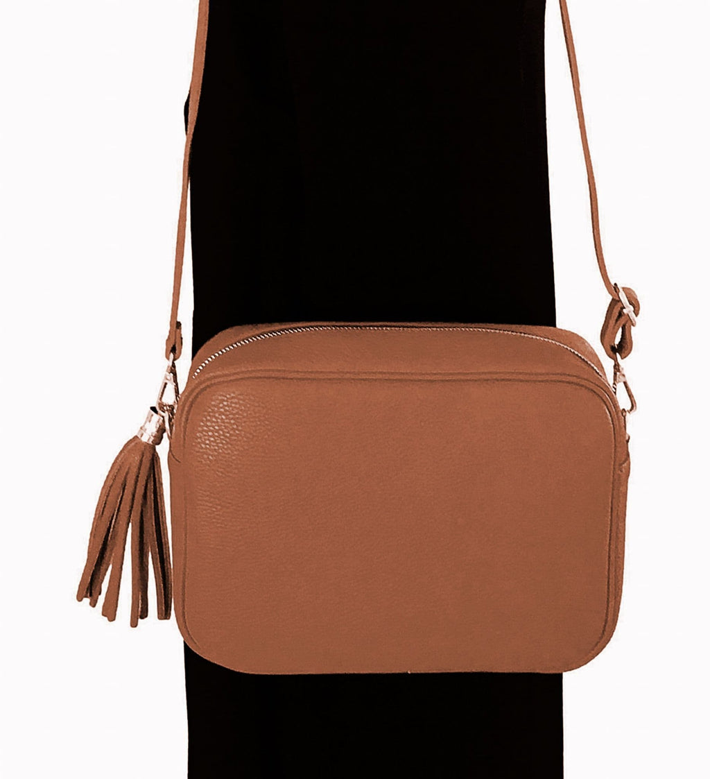 Large Crossbody Bag Italian Leather Tassel Shoulder Handbag Camera Style (Darker Colours)